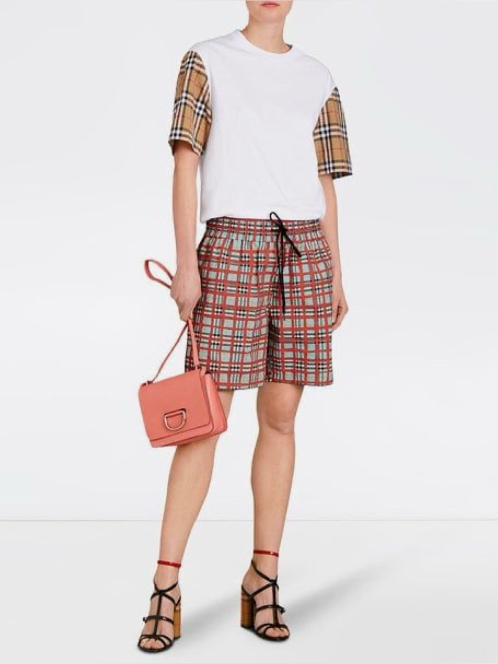 Burberry Shorts Red and Light Blue Plaid Women's
